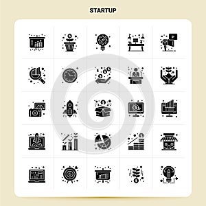 Solid 25 Startup Icon set. Vector Glyph Style Design Black Icons Set. Web and Mobile Business ideas design Vector Illustration