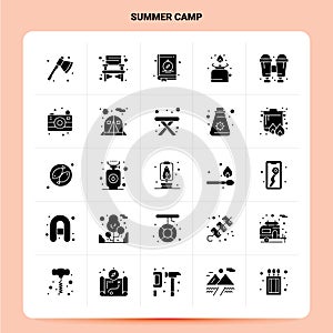 Solid 25 Summer Camp Icon set. Vector Glyph Style Design Black Icons Set. Web and Mobile Business ideas design Vector Illustration