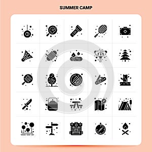 Solid 25 Summer Camp Icon set. Vector Glyph Style Design Black Icons Set. Web and Mobile Business ideas design Vector Illustration