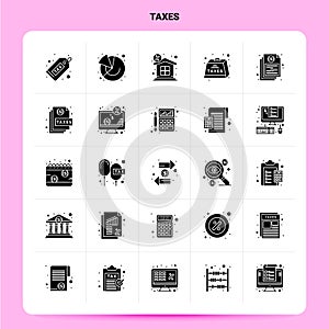 Solid 25 Taxes Icon set. Vector Glyph Style Design Black Icons Set. Web and Mobile Business ideas design Vector Illustration
