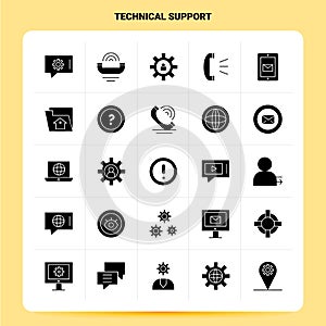 Solid 25 Technical Support Icon set. Vector Glyph Style Design Black Icons Set. Web and Mobile Business ideas design Vector