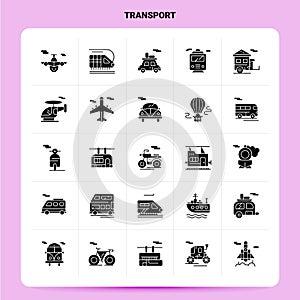 Solid 25 Transport Icon set. Vector Glyph Style Design Black Icons Set. Web and Mobile Business ideas design Vector Illustration