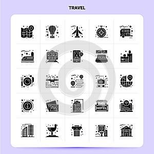 Solid 25 Travel Icon set. Vector Glyph Style Design Black Icons Set. Web and Mobile Business ideas design Vector Illustration