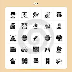 Solid 25 Usa Icon set. Vector Glyph Style Design Black Icons Set. Web and Mobile Business ideas design Vector Illustration