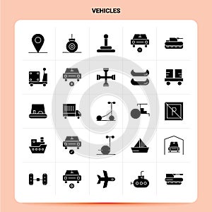 Solid 25 Vehicles Icon set. Vector Glyph Style Design Black Icons Set. Web and Mobile Business ideas design Vector Illustration