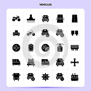 Solid 25 Vehicles Icon set. Vector Glyph Style Design Black Icons Set. Web and Mobile Business ideas design Vector Illustration