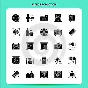 Solid 25 Video Production Icon set. Vector Glyph Style Design Black Icons Set. Web and Mobile Business ideas design Vector