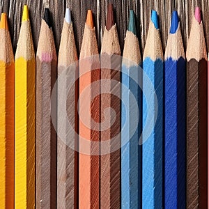 Solid abstract background of wooden multi colored pencils,These are school supplies,AI generated