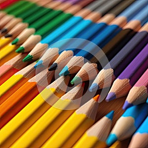 Solid abstract background of wooden multi colored pencils,These are school supplies,AI generated