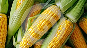 Solid background of ripe juicy corn on the cob
