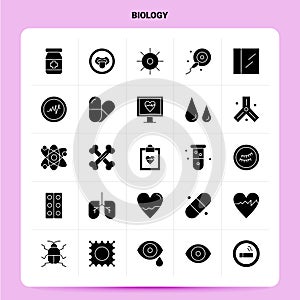 Solid 25 Biology Icon set. Vector Glyph Style Design Black Icons Set. Web and Mobile Business ideas design Vector Illustration