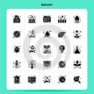 Solid 25 Biology Icon set. Vector Glyph Style Design Black Icons Set. Web and Mobile Business ideas design Vector Illustration