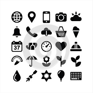 Solid Black Web and Mobile Interface Icons Set Isolated on White Background