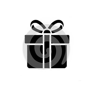 Simple black gift box icon with ribbon.