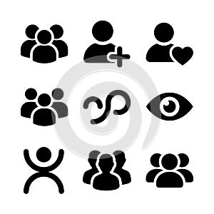 Solid Black Simple Social Connection and User Interface Glyph Icon Set