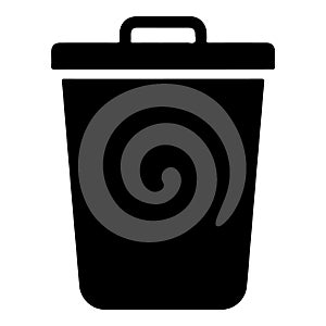 Solid black trash can with lid and handle