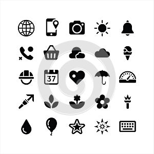 Solid Black User Interface and Application Icons Set