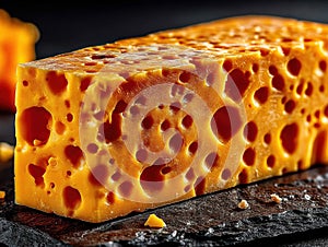 A solid block of cheese ready for slicing