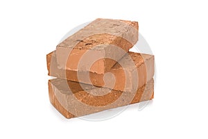 Solid clay bricks used for construction,Old red brick isolated o photo