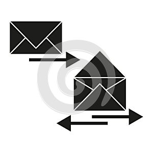 Solid email transfer. Sending message symbol. Digital communication icon. Vector isolated object.