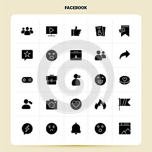 Solid 25 Facebook Icon set. Vector Glyph Style Design Black Icons Set. Web and Mobile Business ideas design Vector Illustration