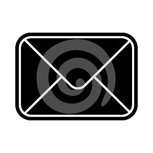 Solid Flat Black Icon of Email with White Strokes in White Background