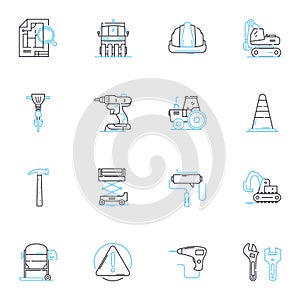 Solid framework linear icons set. Structure, Foundation, Stability, Durability, Dependability, Reliability, Flexibility