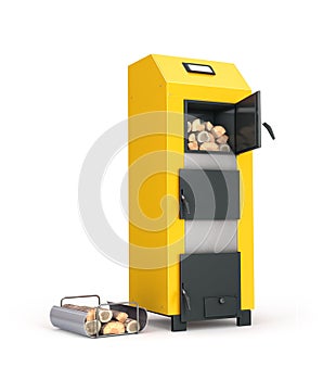 Solid fuel boiler and firewood on Metal Stand