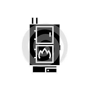 Solid fuel boiler - pellet stove icon, vector illustration, black sign on isolated background