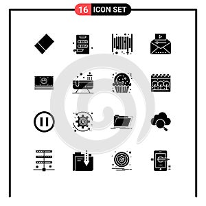 16 Solid Glyph concept for Websites Mobile and Apps bathroom, cash, famous video, bundle, viral video photo
