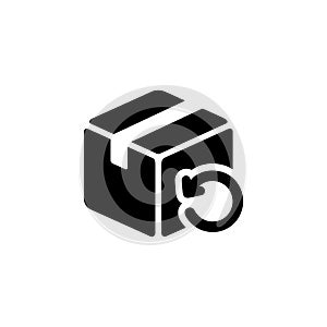 Solid Glyph Delivery Package Box with Return Arrow Icon Symbol