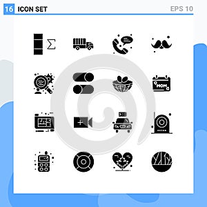 Solid Glyph Pack of 16 Universal Symbols of ellipsis, consumers research, phone, gentleman, father