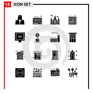 Solid Glyph Pack of 16 Universal Symbols of present, tv, canada, display, website