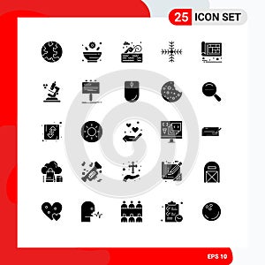 Solid Glyph Pack of 25 Universal Symbols of construction, architectural, water park, winter, holiday