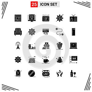 Solid Glyph Pack of 25 Universal Symbols of output device, ancient tv, sever, gear, creative