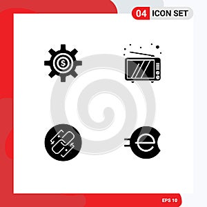 Solid Glyph Pack of 4 Universal Symbols of cog, link, dollar, television, url