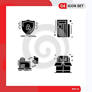 Solid Glyph Pack of 4 Universal Symbols of defence, online, safety, newspaper, publish