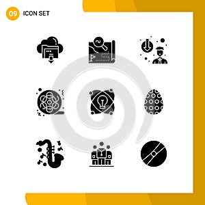 Solid Glyph Pack of 9 Universal Symbols of video, movie, map, film, depose