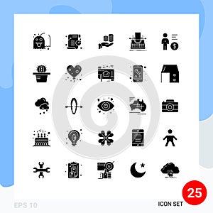 Solid Glyph Pack of 25 Universal Symbols of article, money, statistic, guardar, economy photo