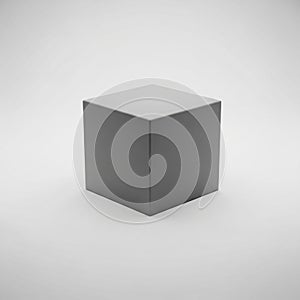 Solid Gray Cube Object Centered on a Light Gray Background geometric shape