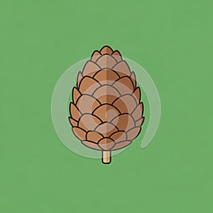 A solid green background. The cone is centered with a small stem at