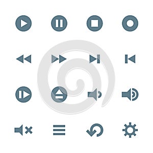 Solid grey various media player icons set