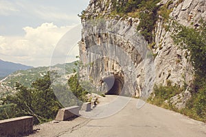 Solid Hard Rock Entrance Short Tunnel Gate To Road in the Highway In Montenegro