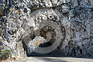 Solid Hard Rock Entrance Short Tunnel Gate To Road, In A Mountainous Highway In Montenegro Europe