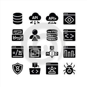 API, Cloud Computing and Web Development Solid Icons Set