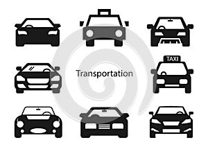 Solid icons for black car front,transportation,vector illustrations