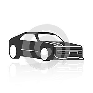 Solid icons for Car side view and shadow,vector illustrations