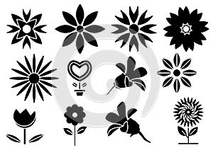 Solid icons flowers set on white background,vector illustrations