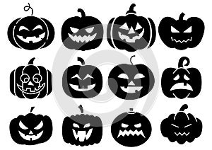 Solid icons set of Halloween scary pumpkins,vector illustrations