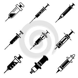 Solid icons set for Syringe,vector illustrations